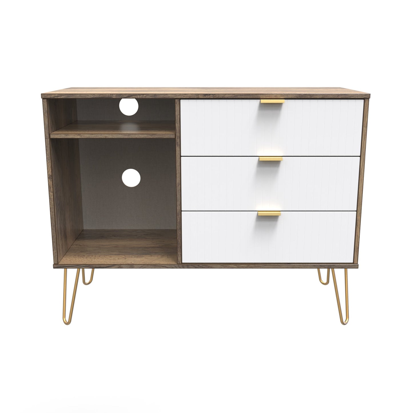 Linear TV Unit White & Vintage Oak 2 Shelves 3 Drawers 40cm