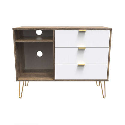 Linear TV Unit White & Vintage Oak 2 Shelves 3 Drawers 40cm