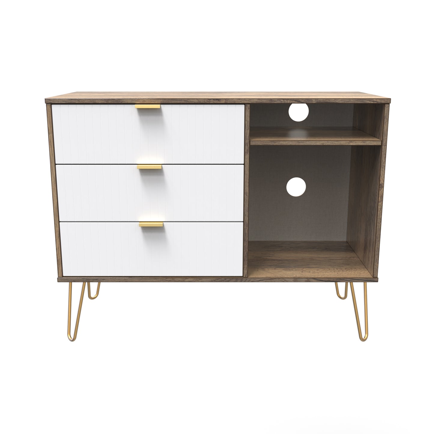 Linear TV Unit White & Vintage Oak 2 Shelves 3 Drawers 40cm