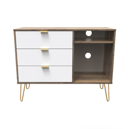 Linear TV Unit White & Vintage Oak 2 Shelves 3 Drawers 40cm
