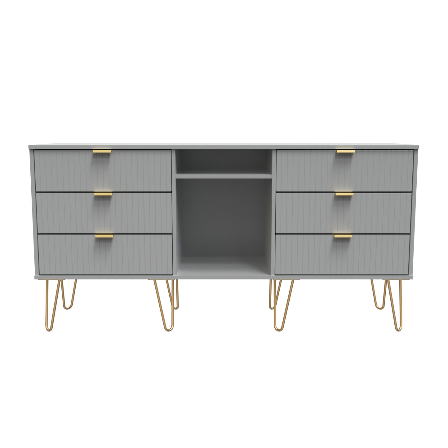 Linear TV Unit Grey 2 Shelves 6 Drawers 152cm