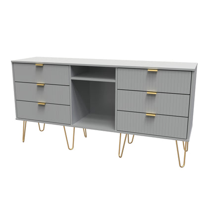 Linear TV Unit Grey 2 Shelves 6 Drawers 152cm