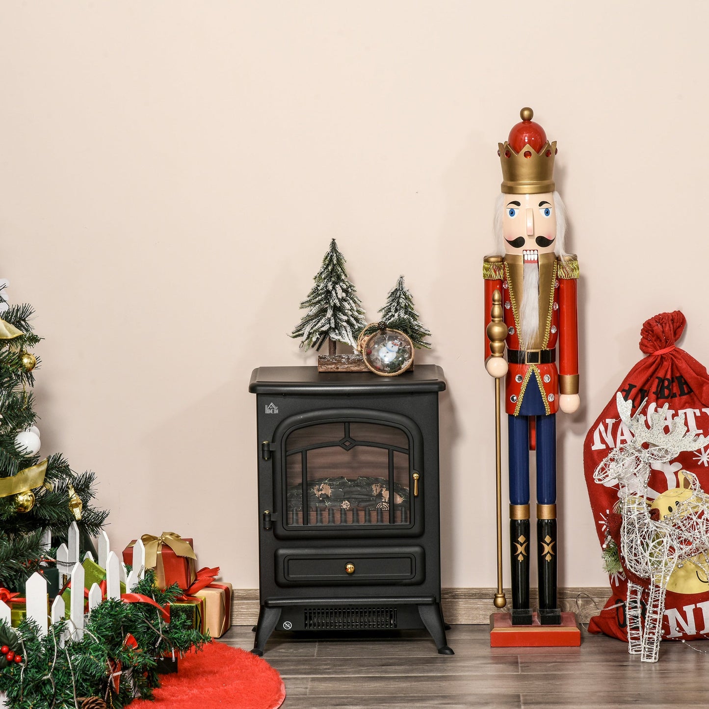 Freestanding Electric Fire Place Indoor Heater Glass View Log Wood Burning Effect Flame Portable Fireplace Stove 950/1850W