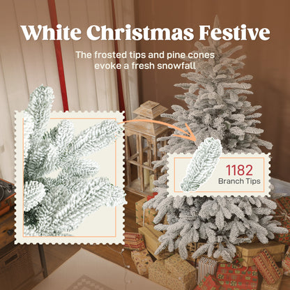 6ft Christmas Tree Artificial - White Frosted Green  1182 Tips