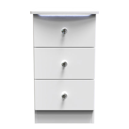 Lumiere Bedside Table with LED lights White 3 Drawers 70cm