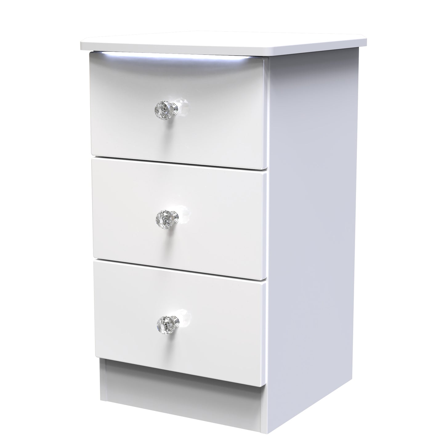 Lumiere Bedside Table with LED lights White 3 Drawers 70cm