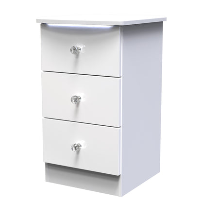 Lumiere Bedside Table with LED lights White 3 Drawers 70cm