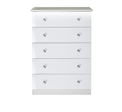 Lumiere Tall Chest of Drawers with LED lights White 5 Drawers 108cm