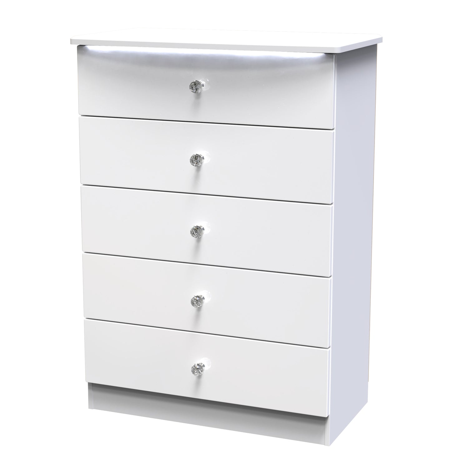 Lumiere Tall Chest of Drawers with LED lights White 5 Drawers 108cm