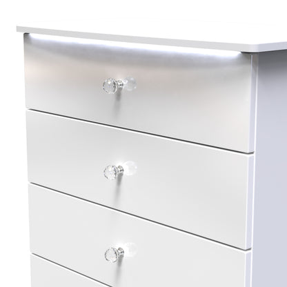 Lumiere Tall Chest of Drawers with LED lights White 5 Drawers 108cm