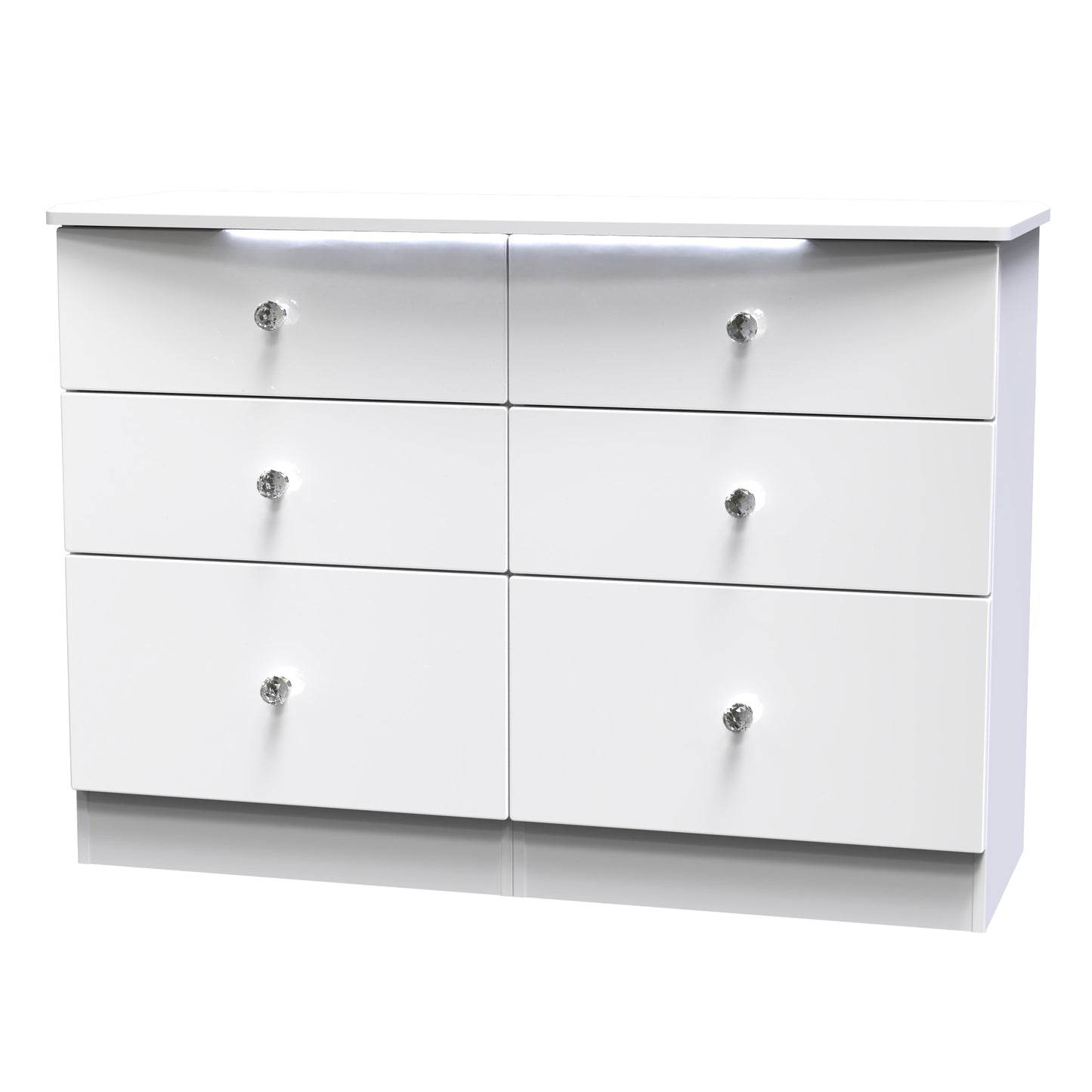 Lumiere Large Chest of Drawers with LED lights White 6 Drawers 112cm