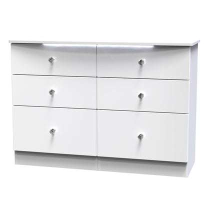 Lumiere Large Chest of Drawers with LED lights White 6 Drawers 112cm
