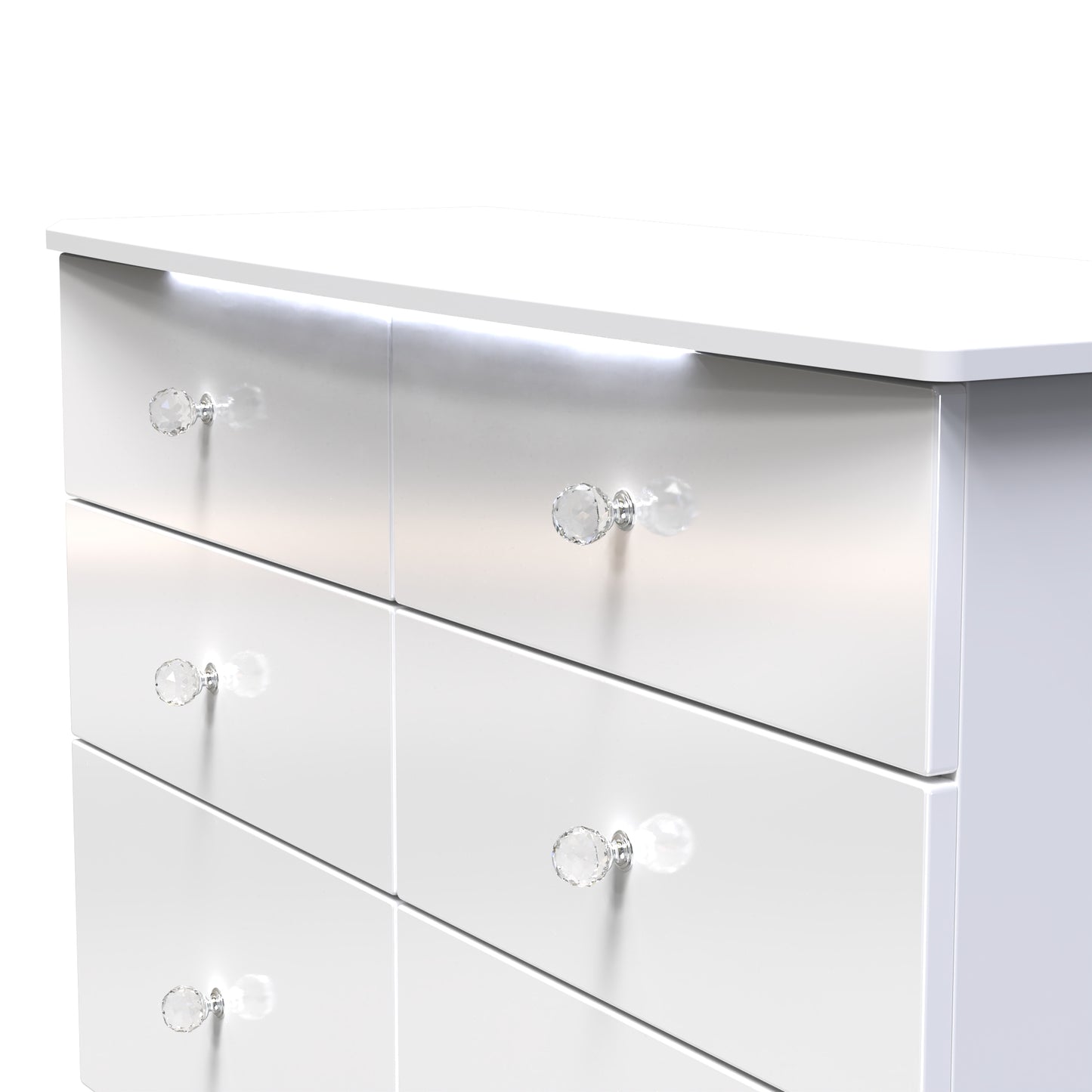 Lumiere Large Chest of Drawers with LED lights White 6 Drawers 112cm