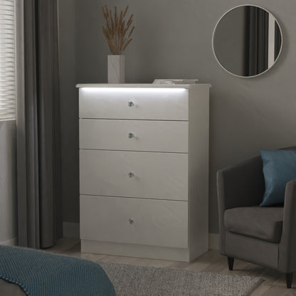 Lumiere Tall Chest of Drawers
with LED lights White 4 Drawers 108cm