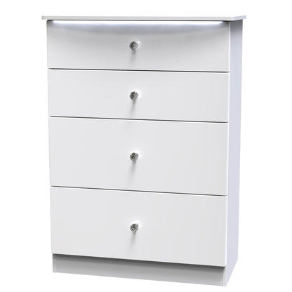 Lumiere Tall Chest of Drawers
with LED lights White 4 Drawers 108cm