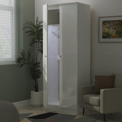 Lumiere Tall Wardrobe White 2 Doors 1 Shelf 196cm