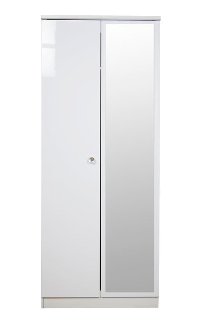 Lumiere Tall Mirror Wardrobe White 2 Doors 1 Shelf 196cm