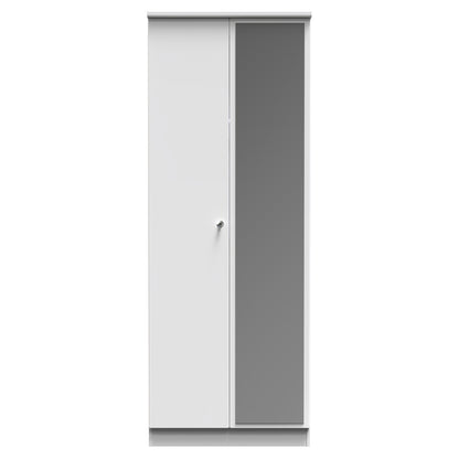 Lumiere Tall Mirror Wardrobe White 2 Doors 1 Shelf 196cm