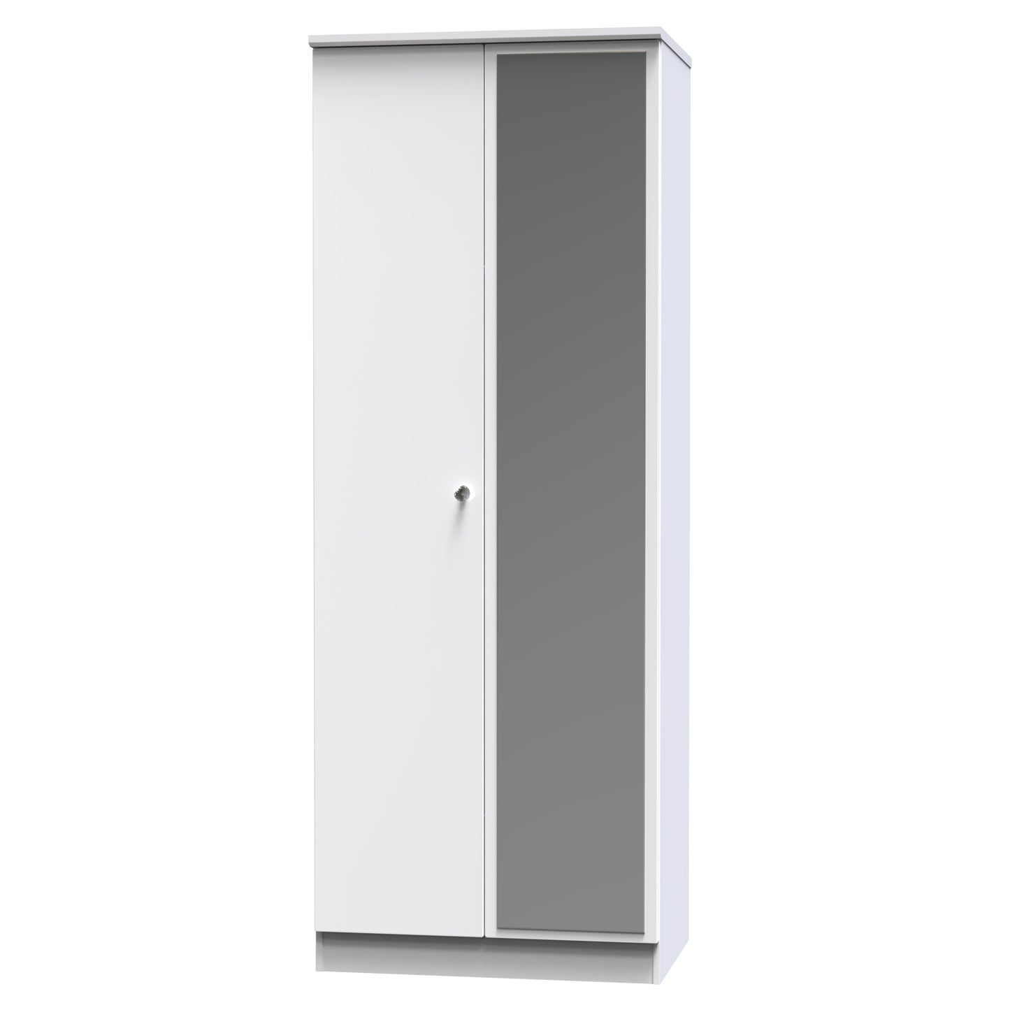 Lumiere Tall Mirror Wardrobe White 2 Doors 1 Shelf 196cm