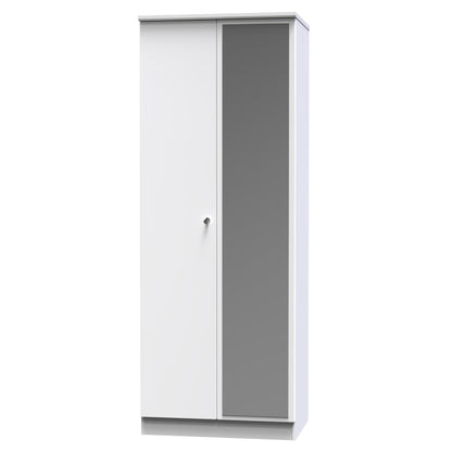 Lumiere Tall Mirror Wardrobe White 2 Doors 1 Shelf 196cm