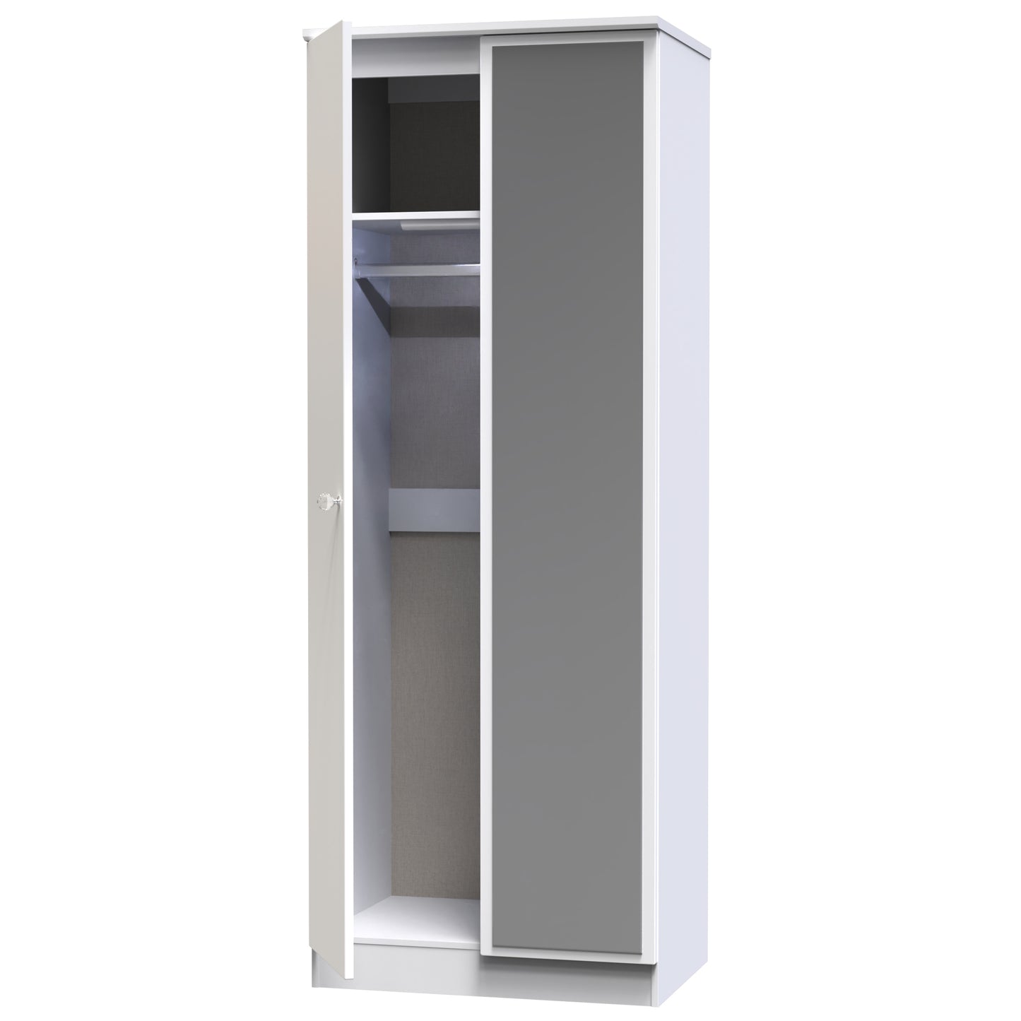 Lumiere Tall Mirror Wardrobe White 2 Doors 1 Shelf 196cm