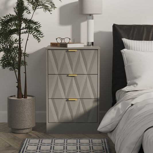 Las Vegas F Bedside Table Grey 3 Drawers 45cm