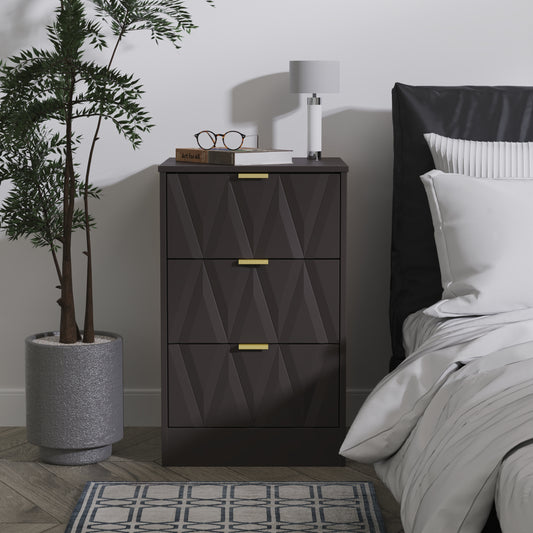 Las Vegas F Bedside Table Dark Grey 3 Drawers 73cm