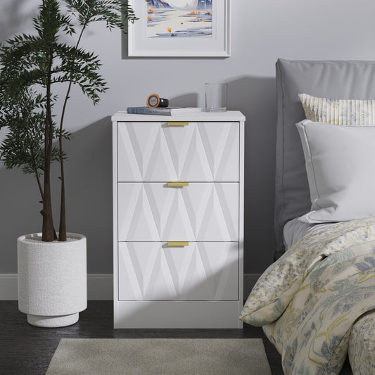 Las Vegas F Bedside Table White 3 Drawers 73cm