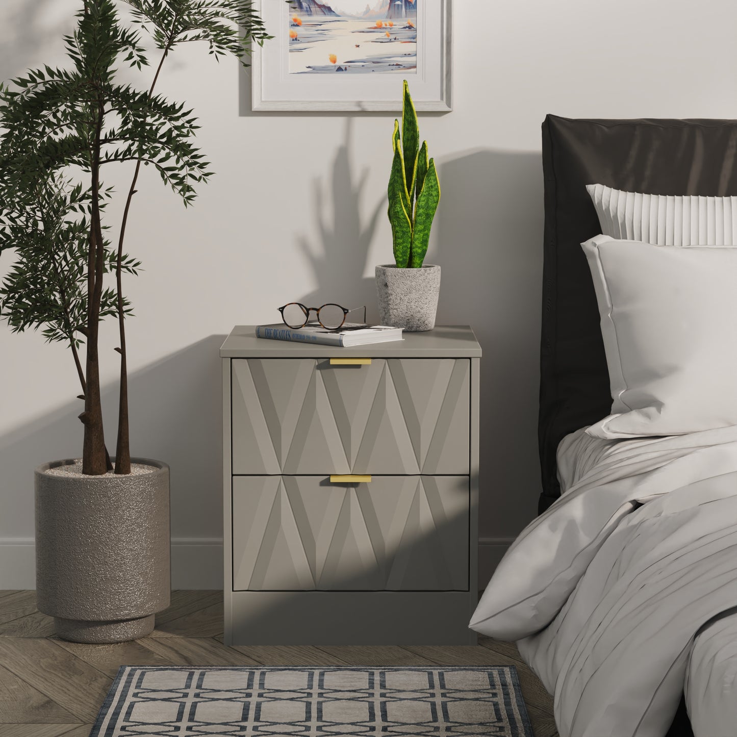 Las Vegas F Bedside Table Grey 2 Drawers 45cm