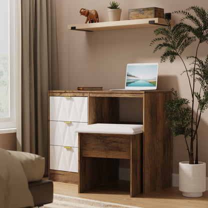 Las Vegas F Desk White & Oak 3 Drawers 97cm