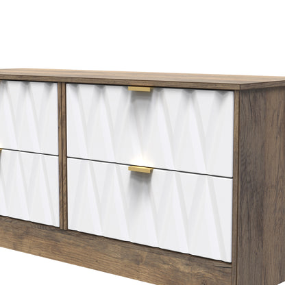Las Vegas F Large Chest of Drawers White & Oak 4 Drawers 115cm