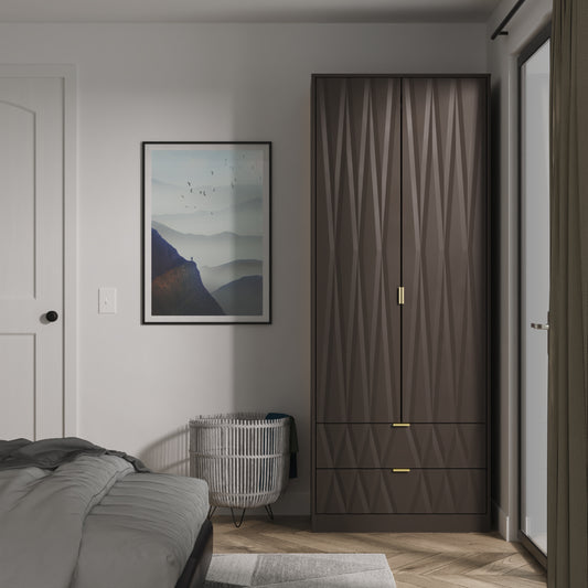 Las Vegas F Tall Wardrobe Dark Grey 2 Doors 2 Drawers 198cm