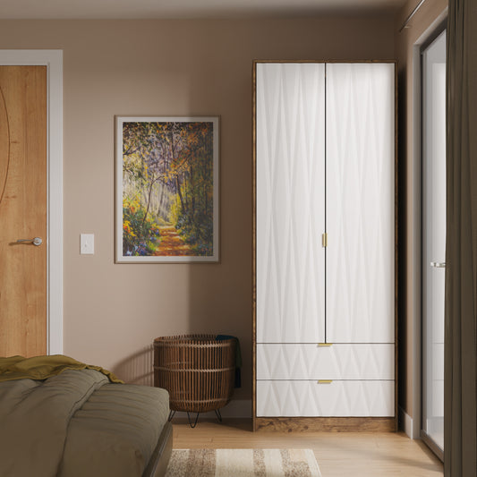 Las Vegas F Tall Wardrobe White & Oak 2 Doors 2 Drawers 198cm