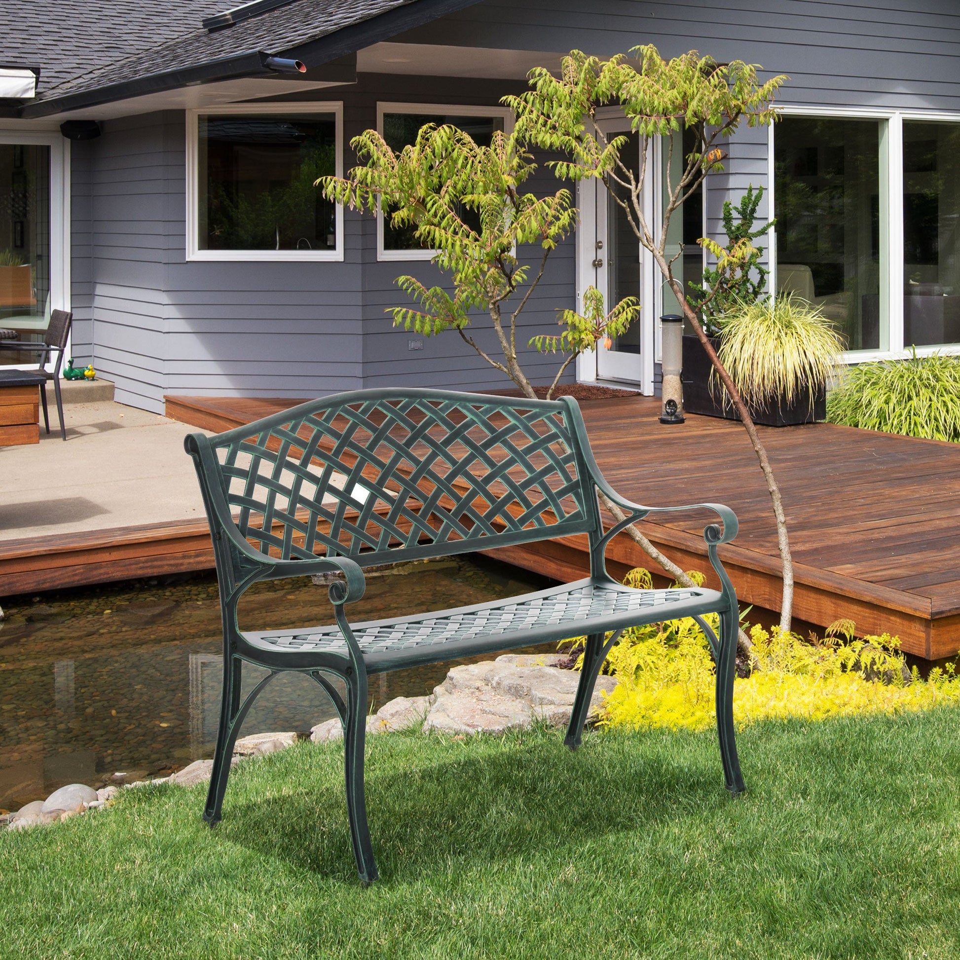 Cast Aluminium Garden Bench 2 Seater Antique Loveseat for Outdoor Patio Porch Park Primary Image