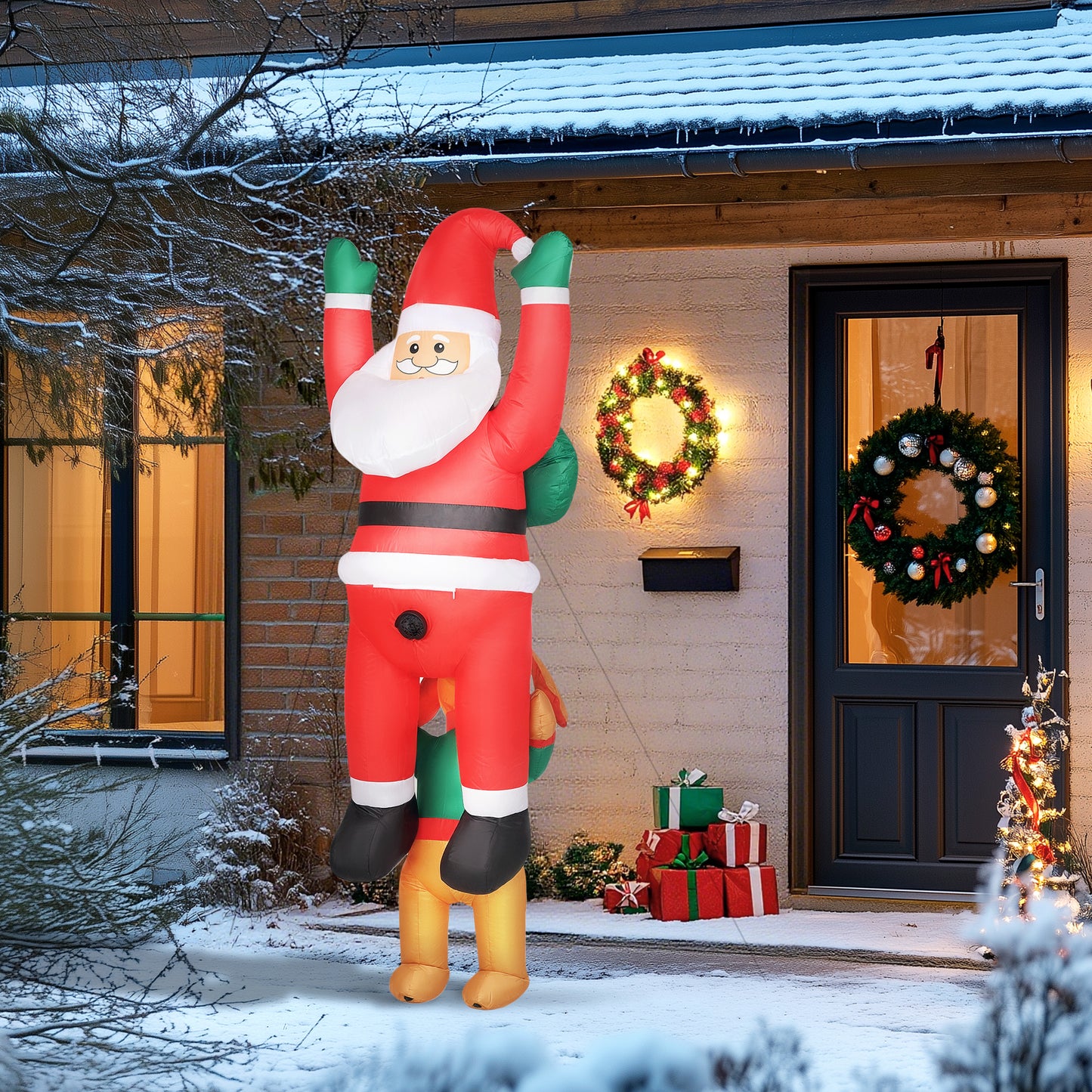 Santa And Dog Inflatable Christmas Decoration - 214cm