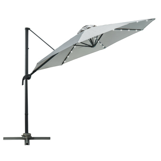 3M LED Cantilever Parasol Garden Sun Umbrella w/ Cross Base and Solar Lights Grey Primary Image