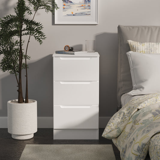 Milan Bedside Table White 3 Drawers 70cm