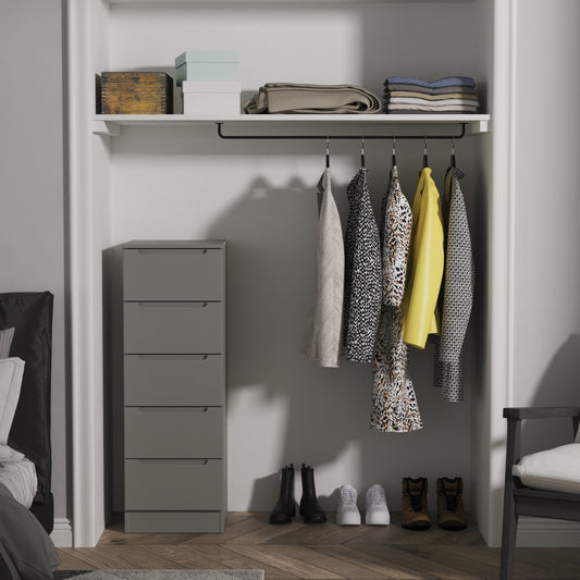 Milan Bedside Table Grey 5 Drawers 108cm
