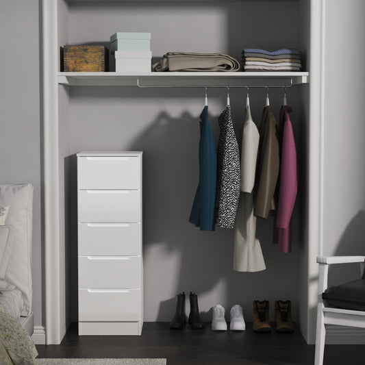 Milan Bedside Table White 5 Drawers 108cm