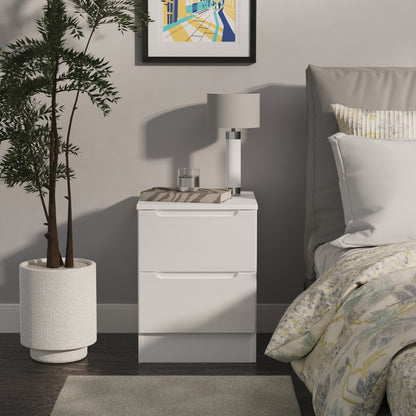 Milan Bedside Table White 2 Drawers 51cm