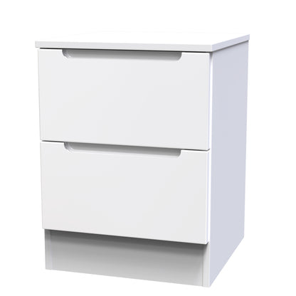 Milan Bedside Table White 2 Drawers 51cm