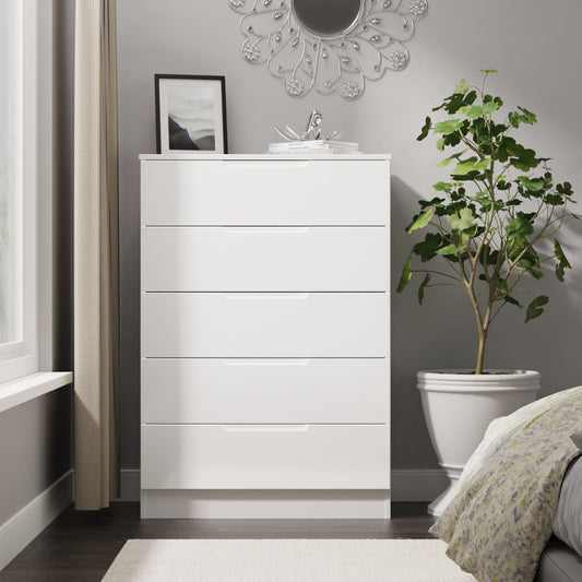 Milan Tall Chest of Drawers White 5 Drawers 108cm