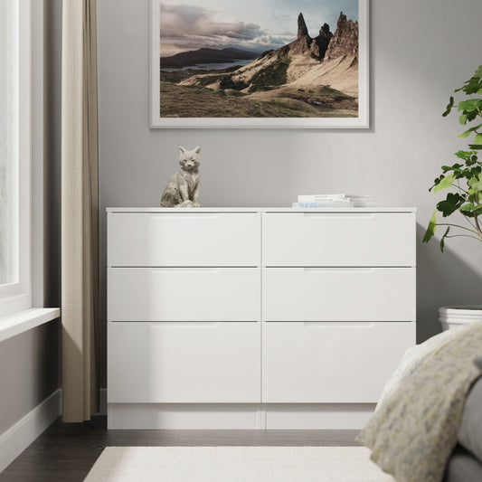 Milan Large Chest of Drawers White 6 Drawers 110cm
