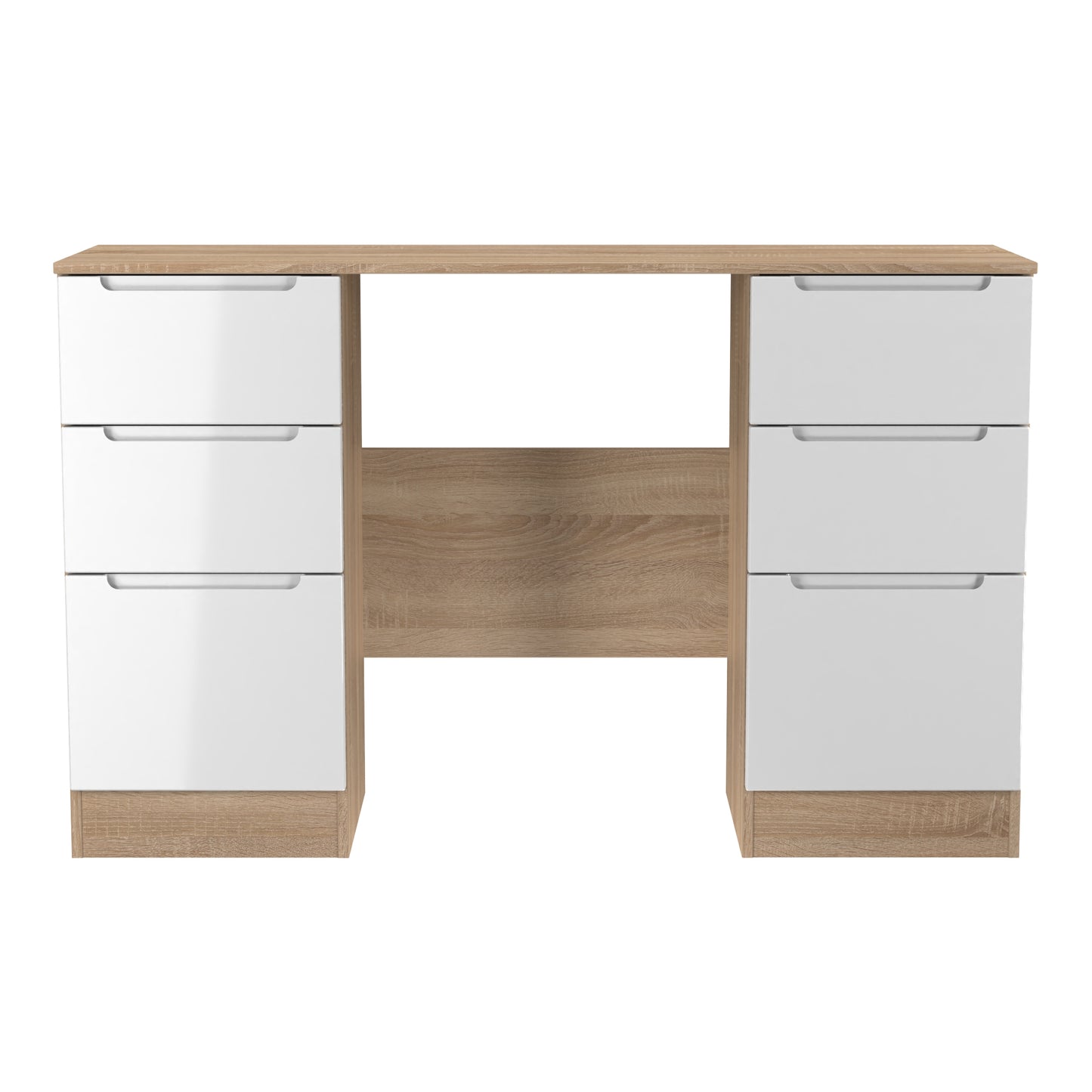 Milan Desk White & Oak 6 Drawers 125cm