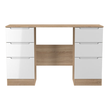 Milan Desk White & Oak 6 Drawers 125cm