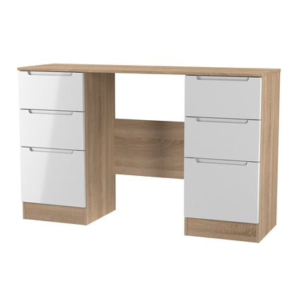 Milan Desk White & Oak 6 Drawers 125cm