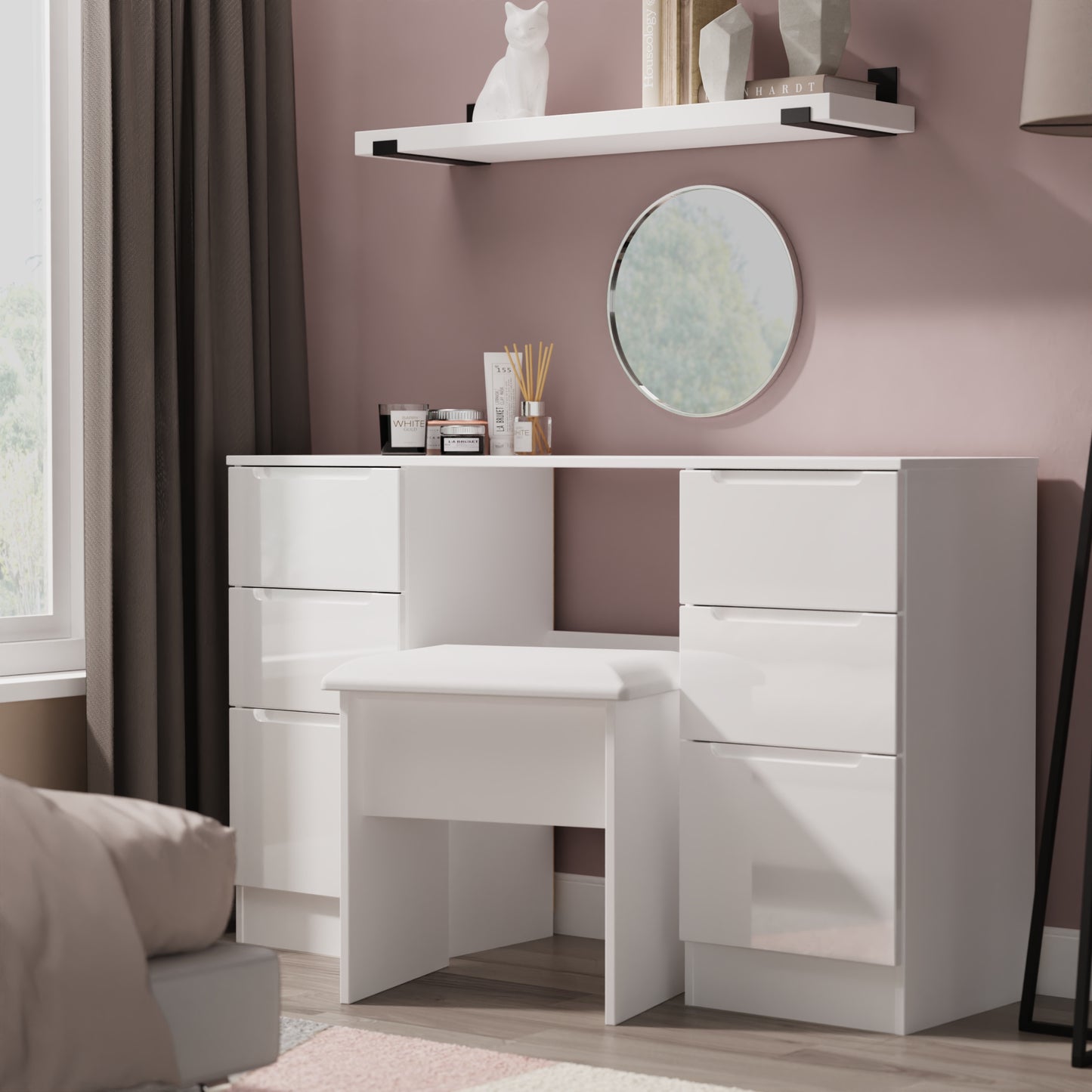 Milan Desk White 6 Drawers 125cm