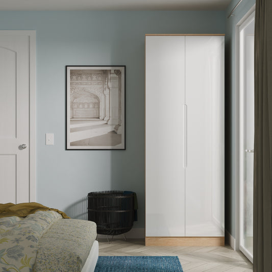 Milan Tall Wardrobe White & Oak 1 Shelf 196cm