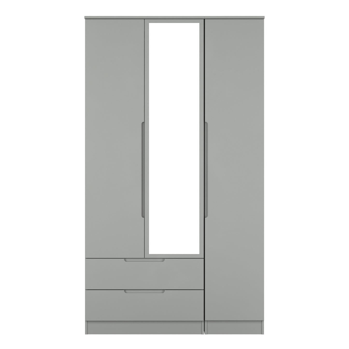 Milan Tall Mirror Wardrobe Grey 1 Shelf 2 Drawers 196cm
