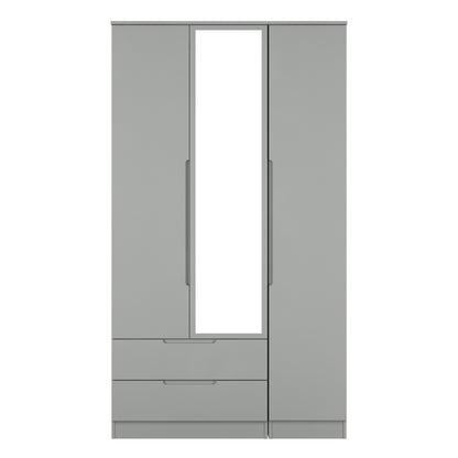 Milan Tall Mirror Wardrobe Grey 1 Shelf 2 Drawers 196cm